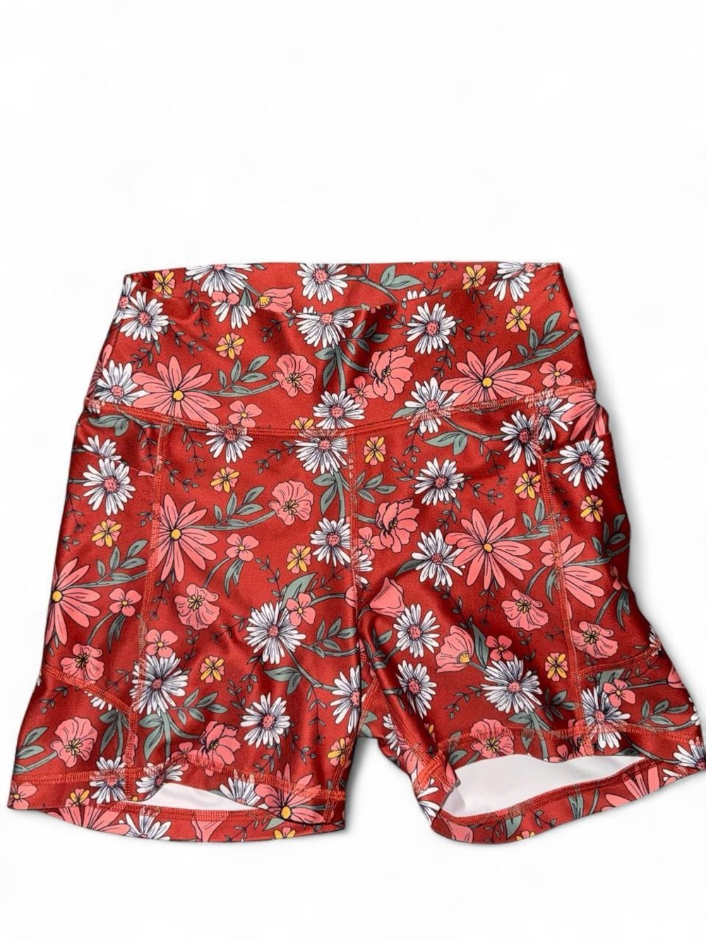 Hollister Red Floral High-Waist Bike Shorts